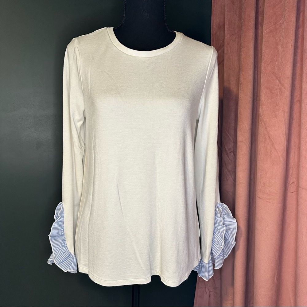 White Long Sleeve Top with Ruffle Cuffs